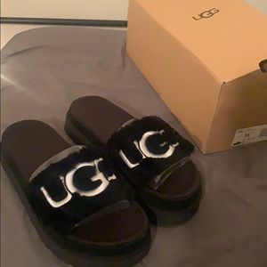 Black Ugg Laton Fur Slides